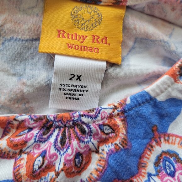 Ruby Rd Womens Top 2X Plus Tunic 3/4 Sleeve Pink Blue Geometric GEO206XE - Picture 8 of 9